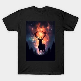 Nature Deer and Galaxy Cosmos T-Shirt